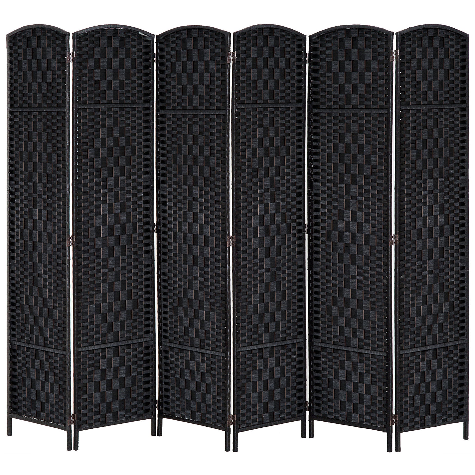 HOMCOM 6' Tall Wicker Weave 6 Panel Room Divider black-wood