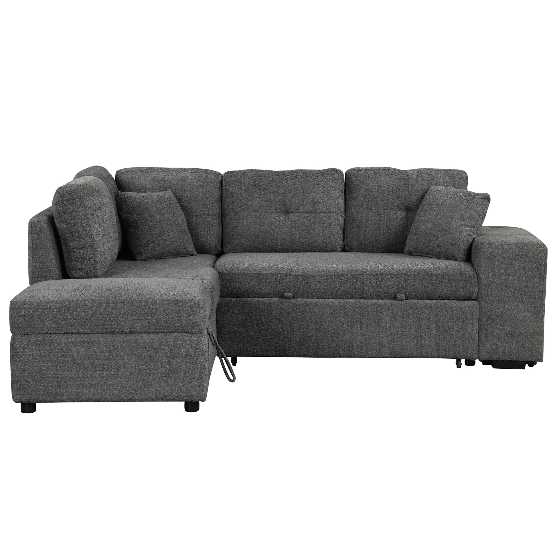 87.7" Convertible Sleeper, Sectional Pull Out Sofa Bed dark gray-chenille