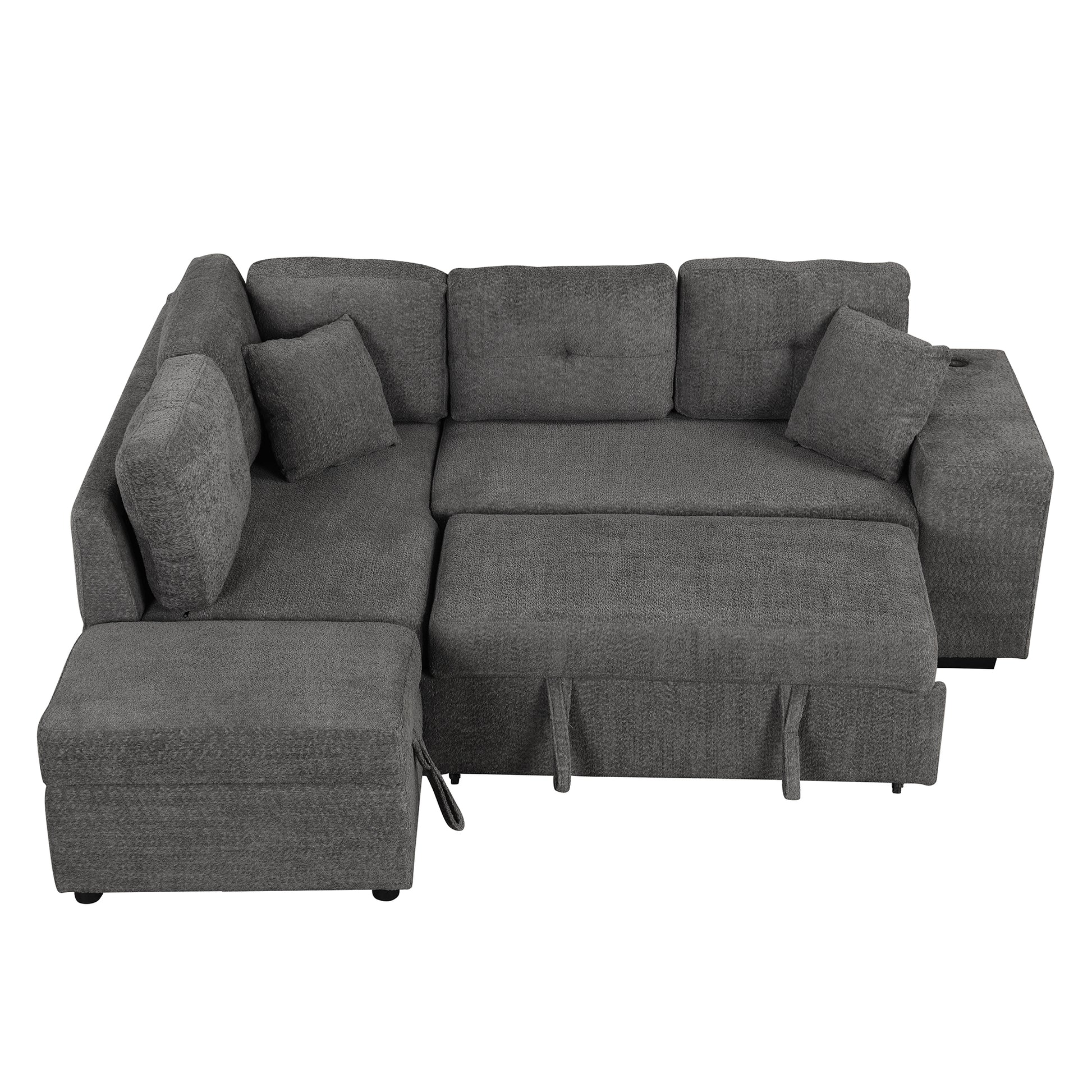 87.7" Convertible Sleeper, Sectional Pull Out Sofa Bed dark gray-chenille