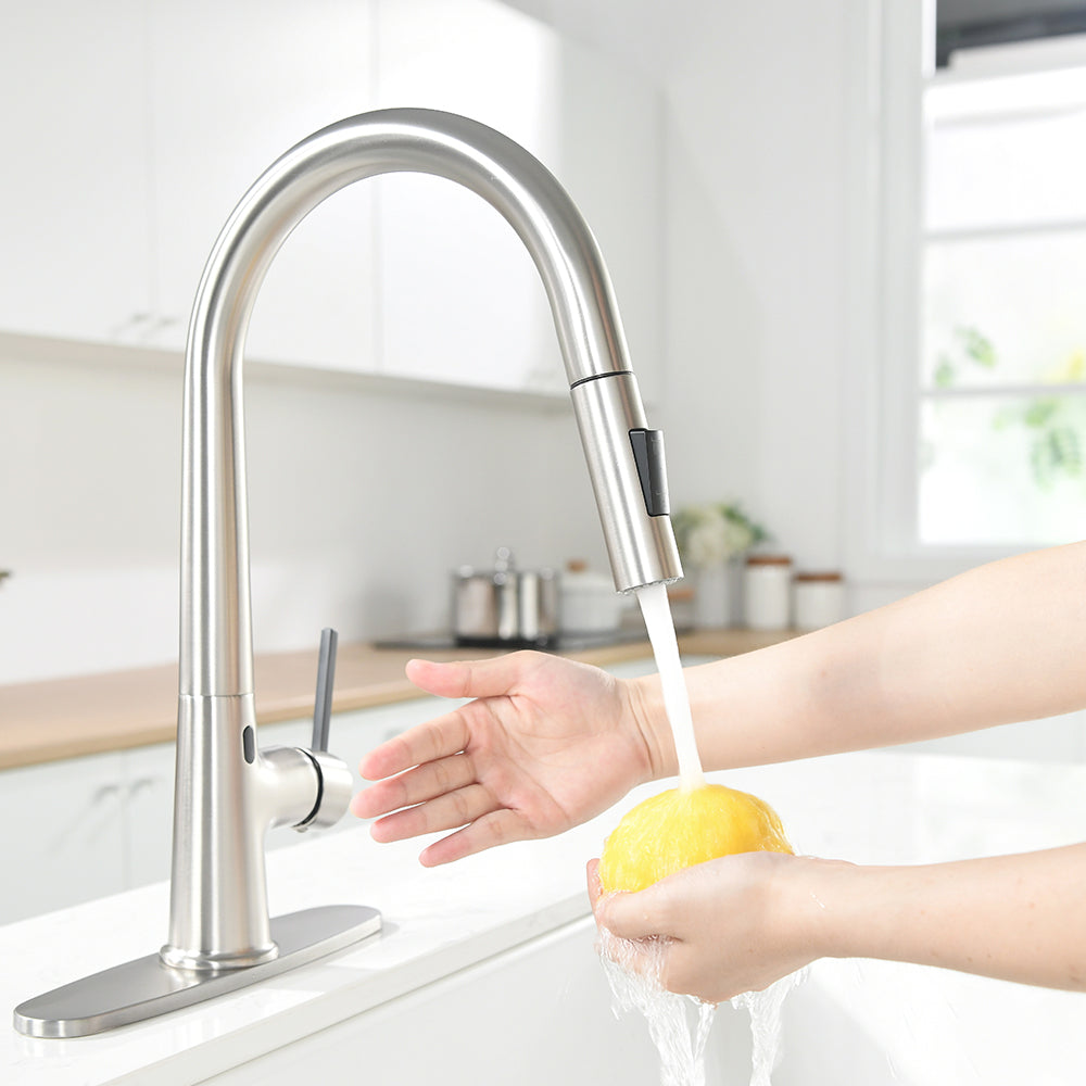 Touchless Kitchen Faucet,Hands Free Automatic Smart brushed nickel-kitchen-contemporary-ceramic-zinc