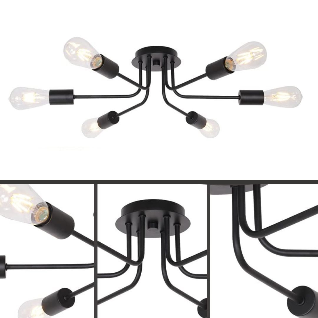 Modern Sputnik Chandelier 6 Light Semi Flush