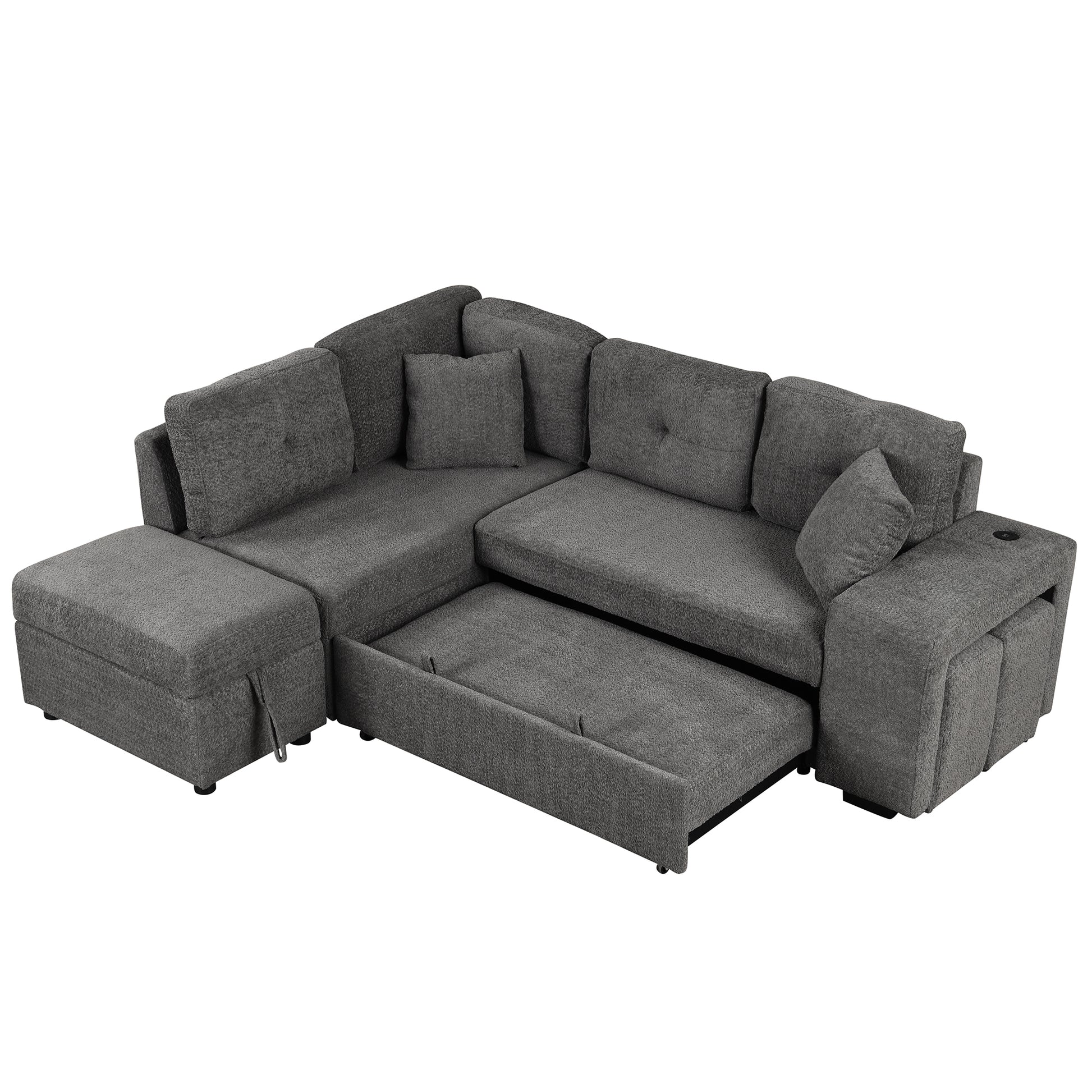 87.7" Convertible Sleeper, Sectional Pull Out Sofa Bed dark gray-chenille