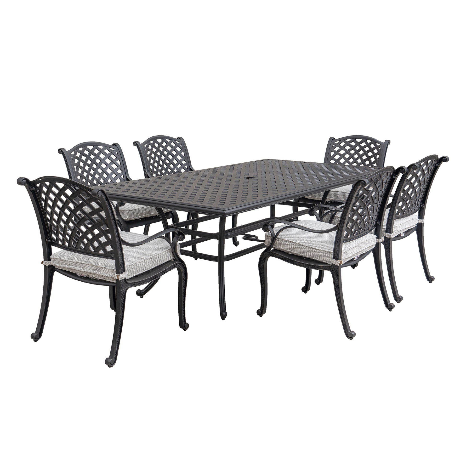 Stylish Outdoor 7 Piece Aluminum Dining Set with antique gray-aluminium