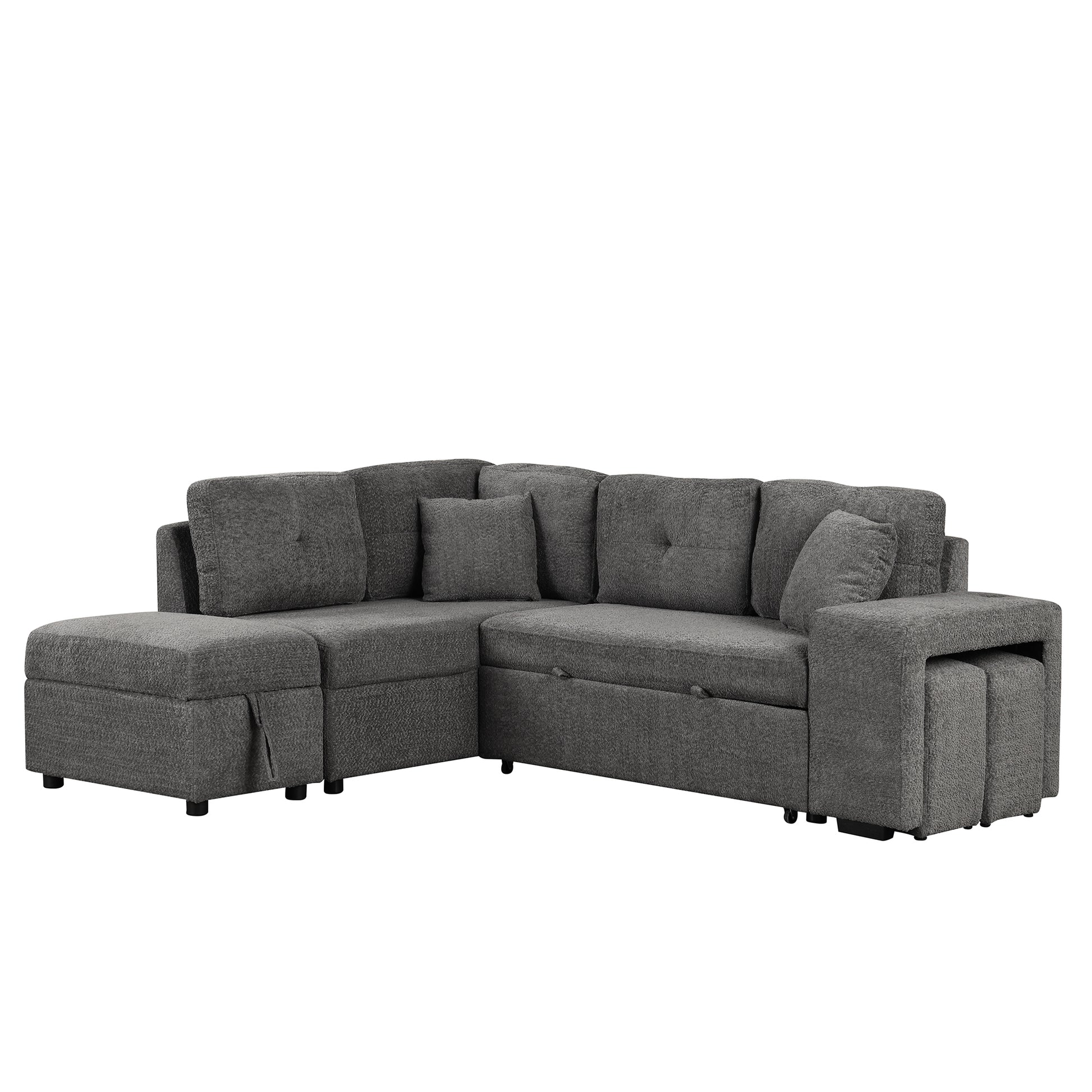 87.7" Convertible Sleeper, Sectional Pull Out Sofa Bed dark gray-chenille