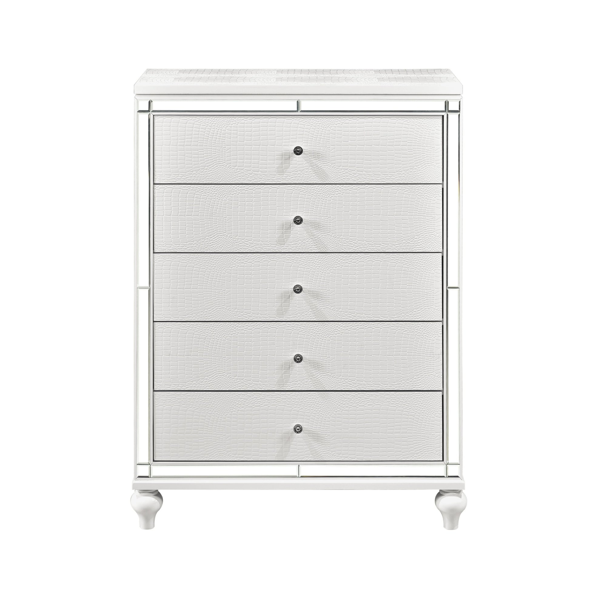 Modern Glamorous Bedroom Chest of 5x Drawers 1pc white-bedroom-glam-modern-wood