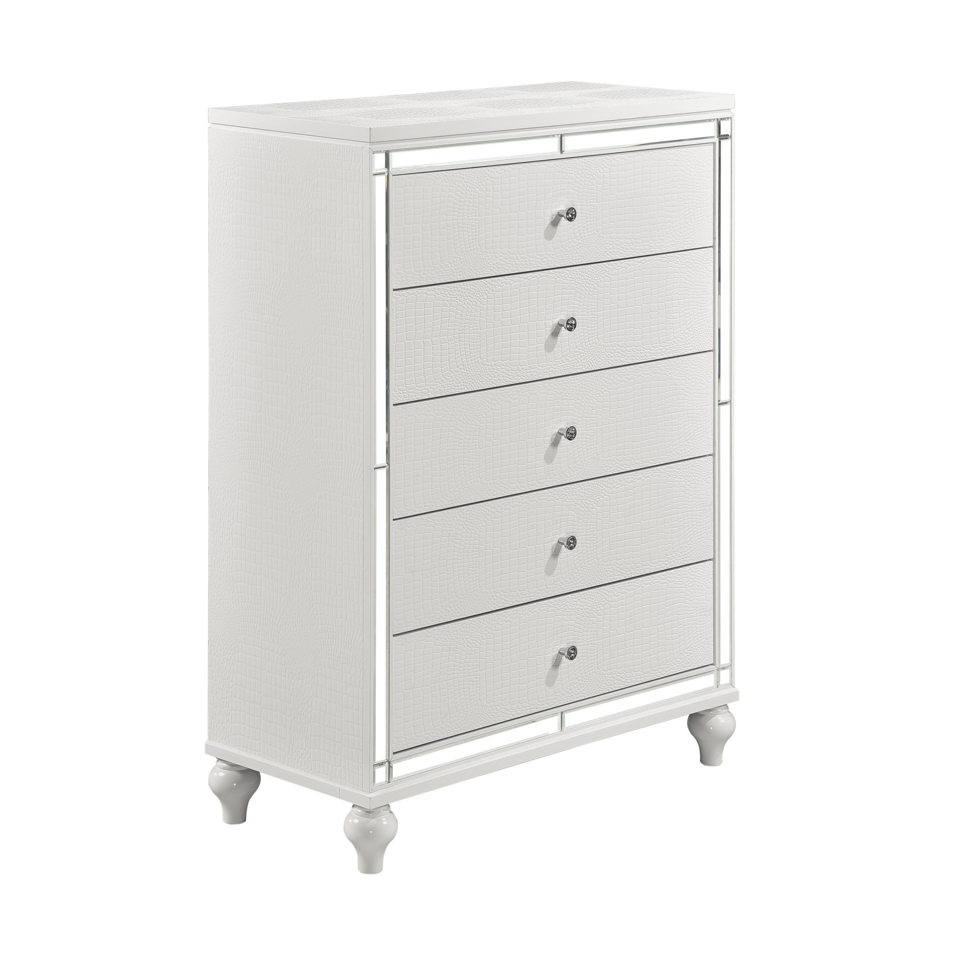 Modern Glamorous Bedroom Chest of 5x Drawers 1pc white-bedroom-glam-modern-wood