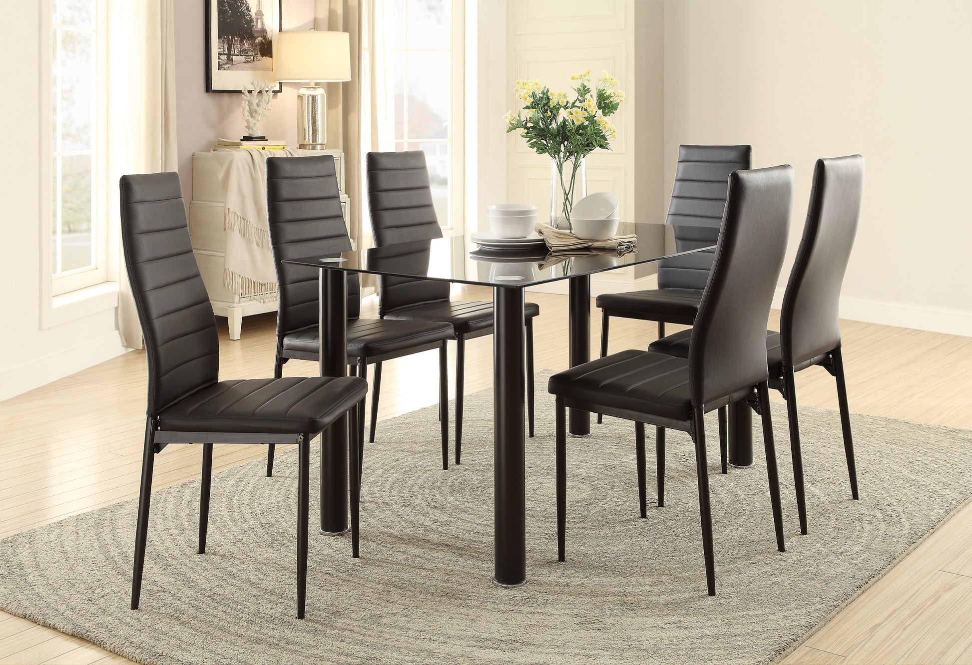 Modern Style Black Metal Finish Side Chairs 2pc Set black-dining room-contemporary-modern-side