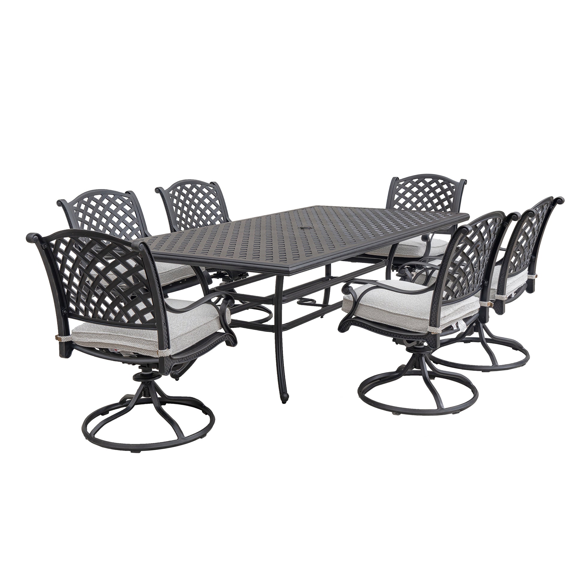 Stylish Outdoor 7 Piece Aluminum Dining Set with antique gray-aluminium