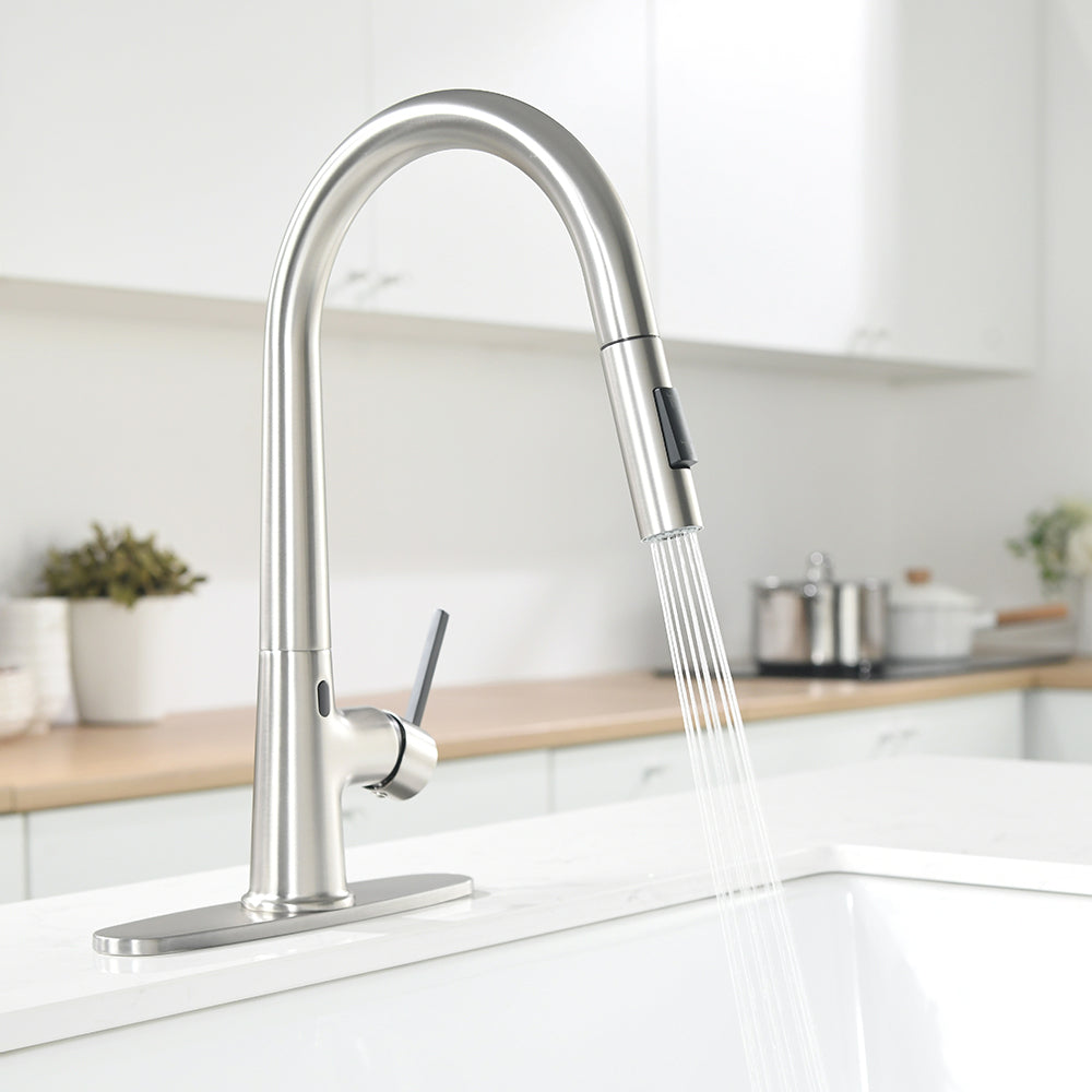 Touchless Kitchen Faucet,Hands Free Automatic Smart brushed nickel-kitchen-contemporary-ceramic-zinc