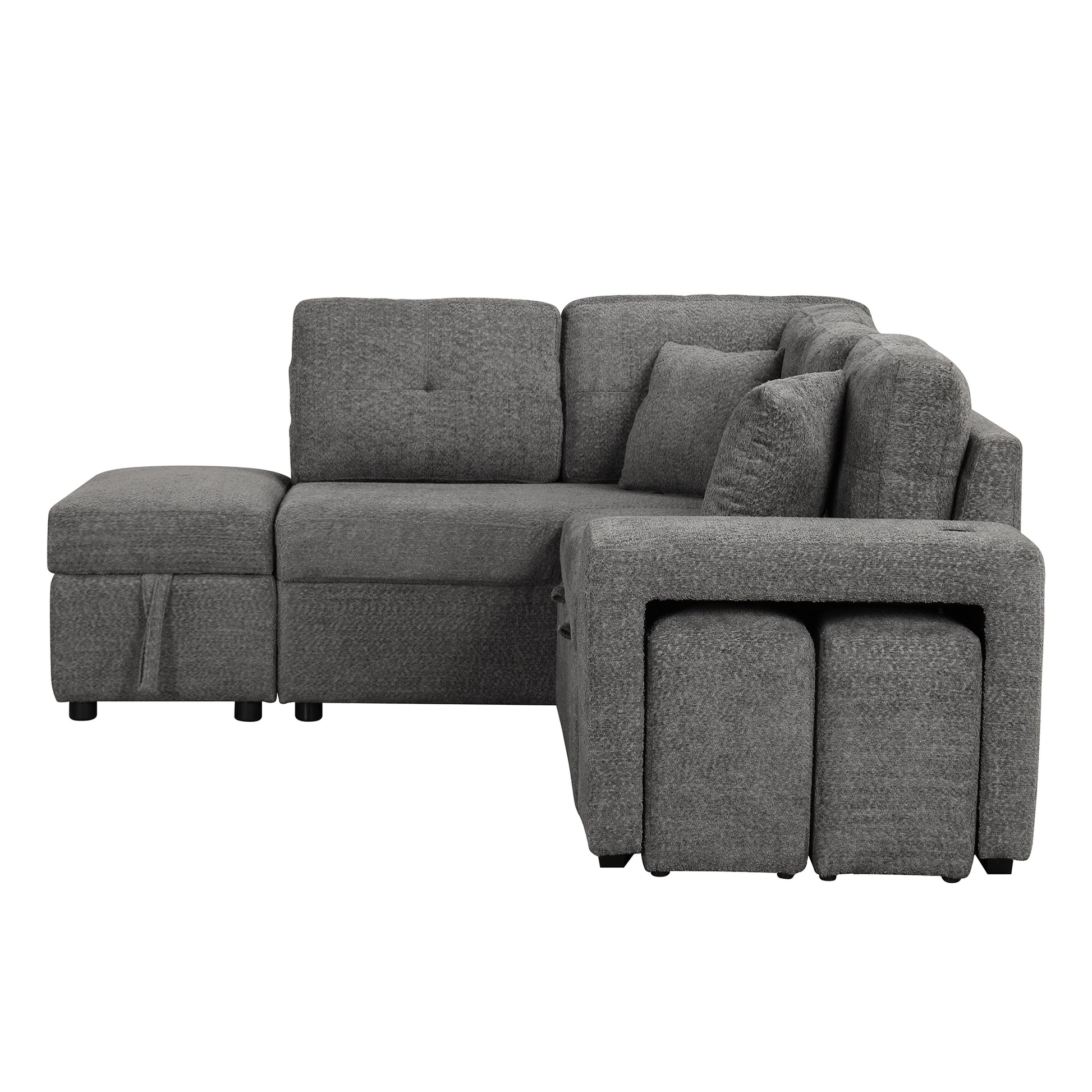 87.7" Convertible Sleeper, Sectional Pull Out Sofa Bed dark gray-chenille