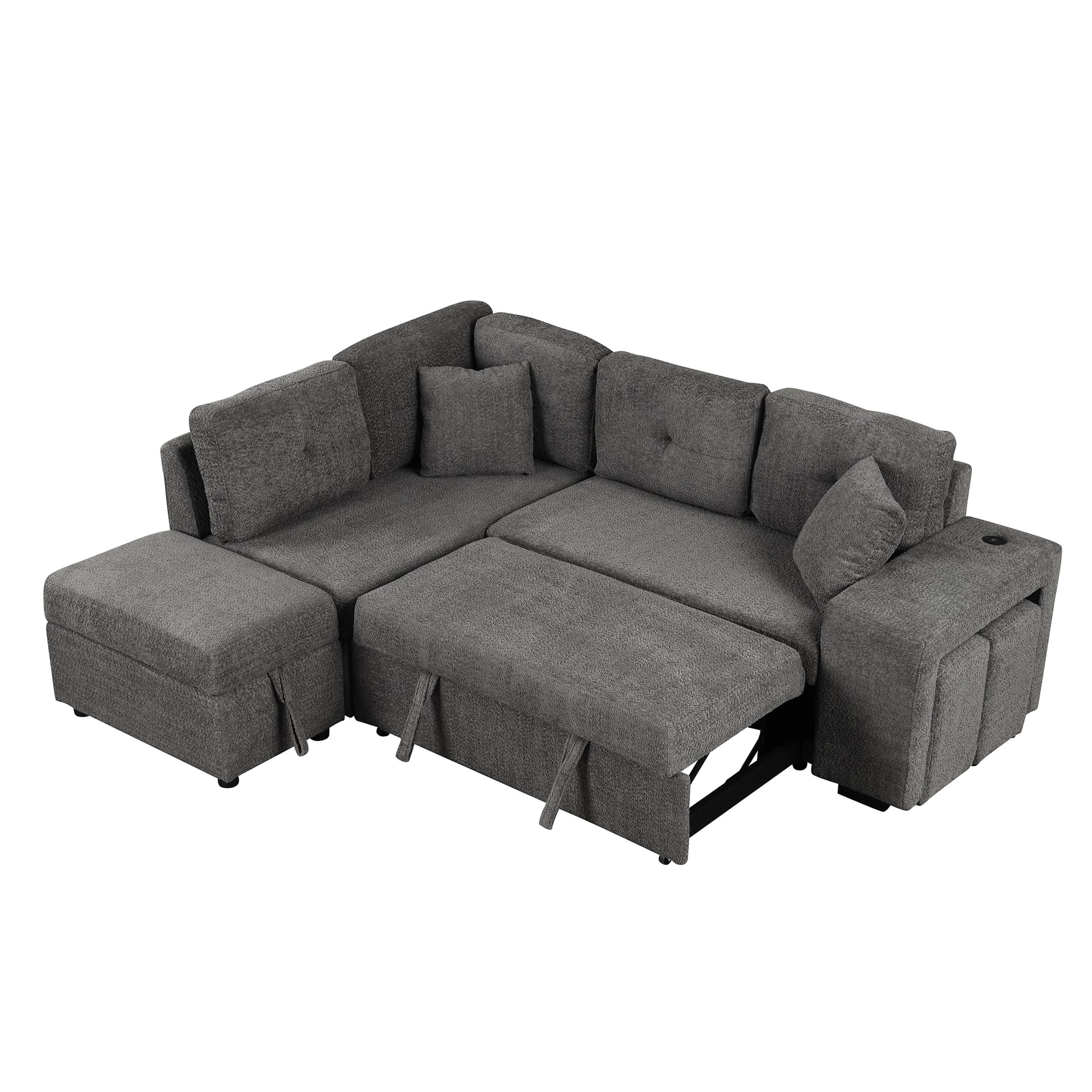 87.7" Convertible Sleeper, Sectional Pull Out Sofa Bed dark gray-chenille