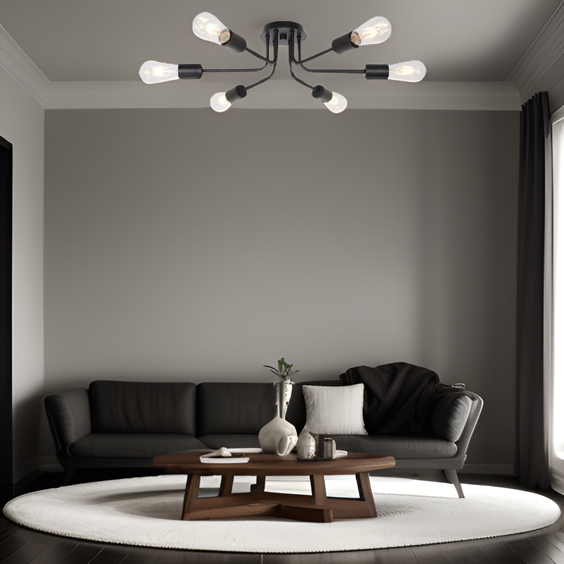 Modern Sputnik Chandelier 6 Light Semi Flush