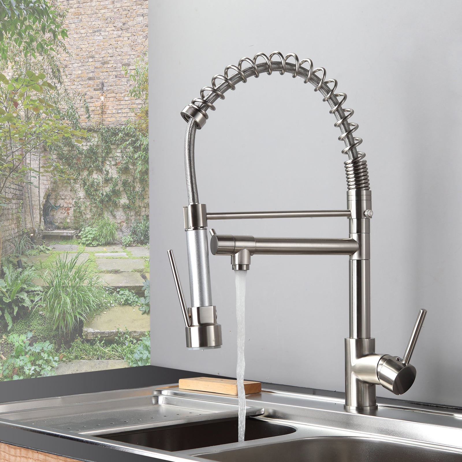 Kitchen Faucet with Pull Down Sprayer Brushed Nickel brushed nickel-kitchen-contemporary-ceramic-brass