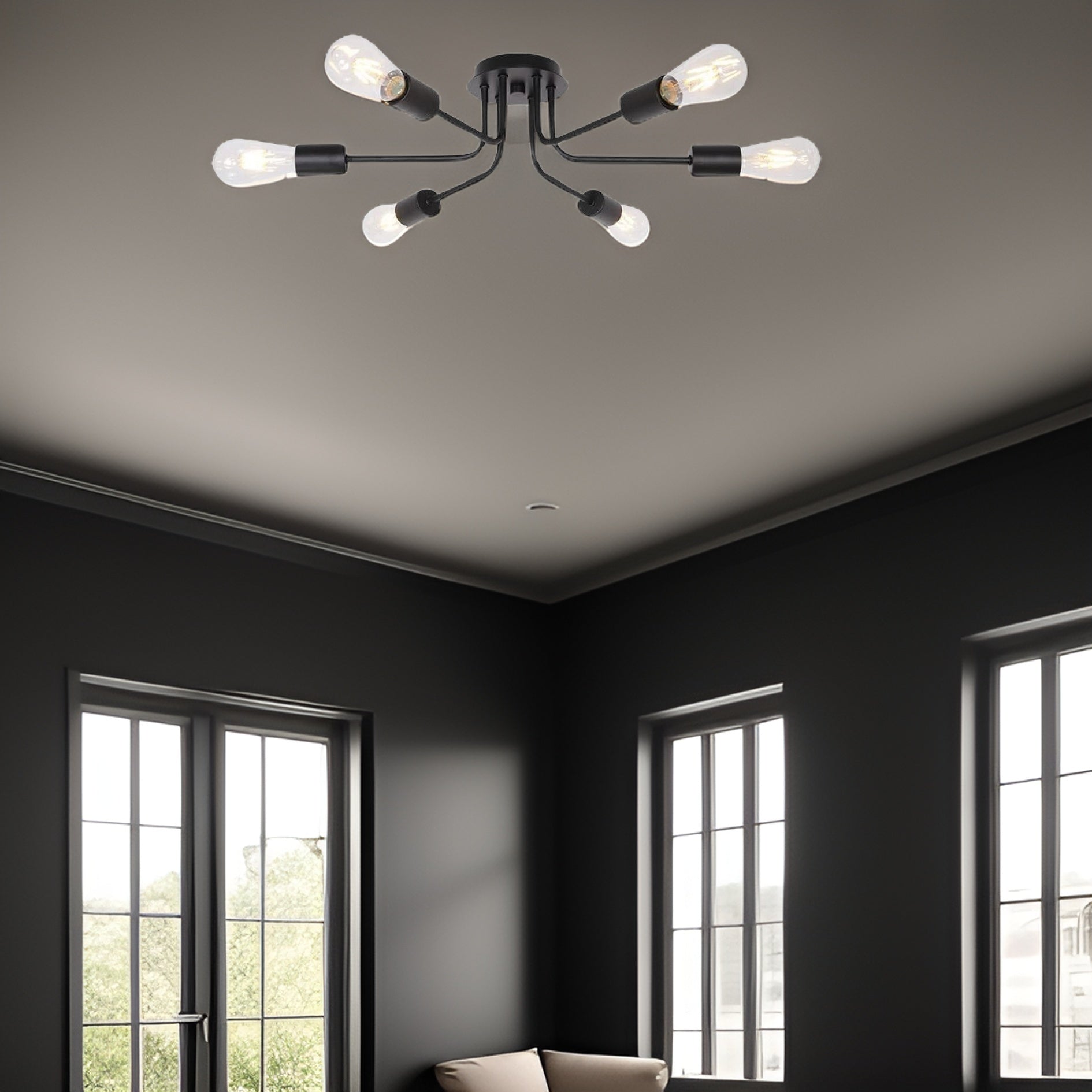 Modern Sputnik Chandelier 6 Light Semi Flush