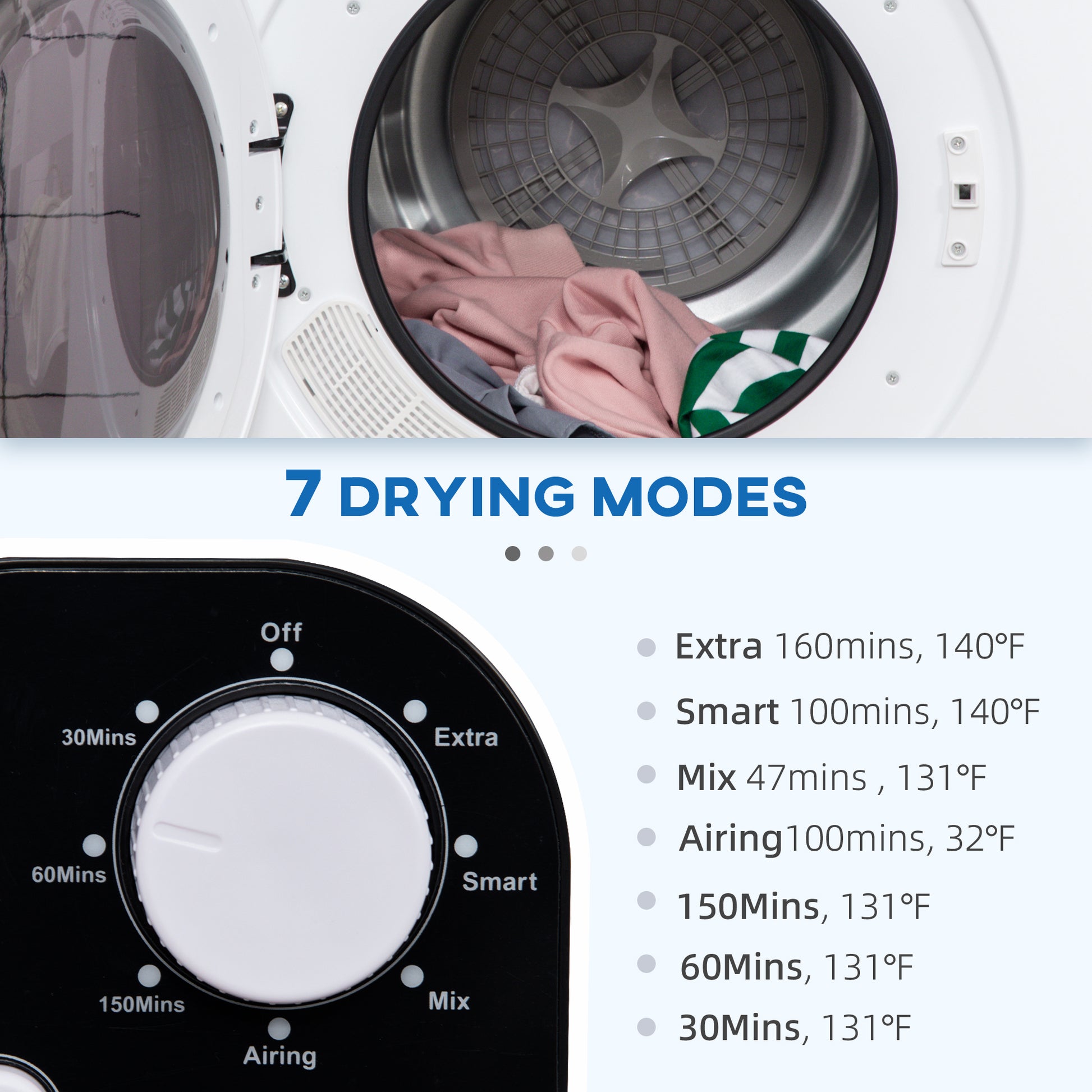 HOMCOM Portable Clothes Dryer, 120V 1300W Compact white-stainless steel