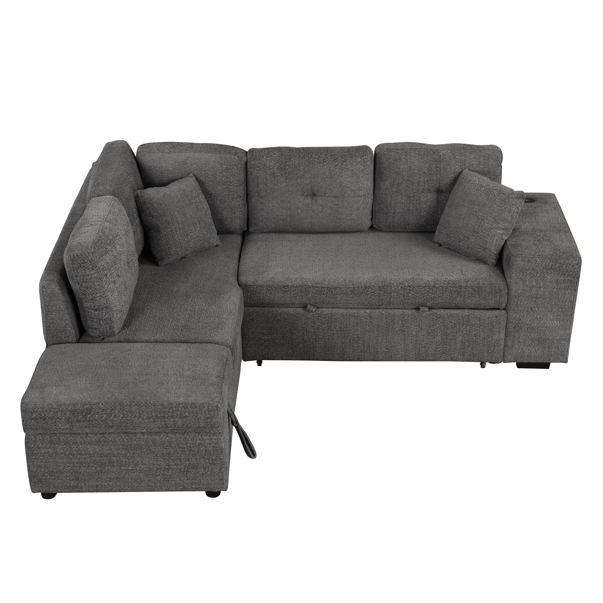 87.7" Convertible Sleeper, Sectional Pull Out Sofa Bed dark gray-chenille