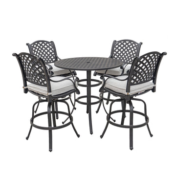 Stylish Outdoor 5 Piece Aluminum Bar Set with Cushion antique gray-aluminium