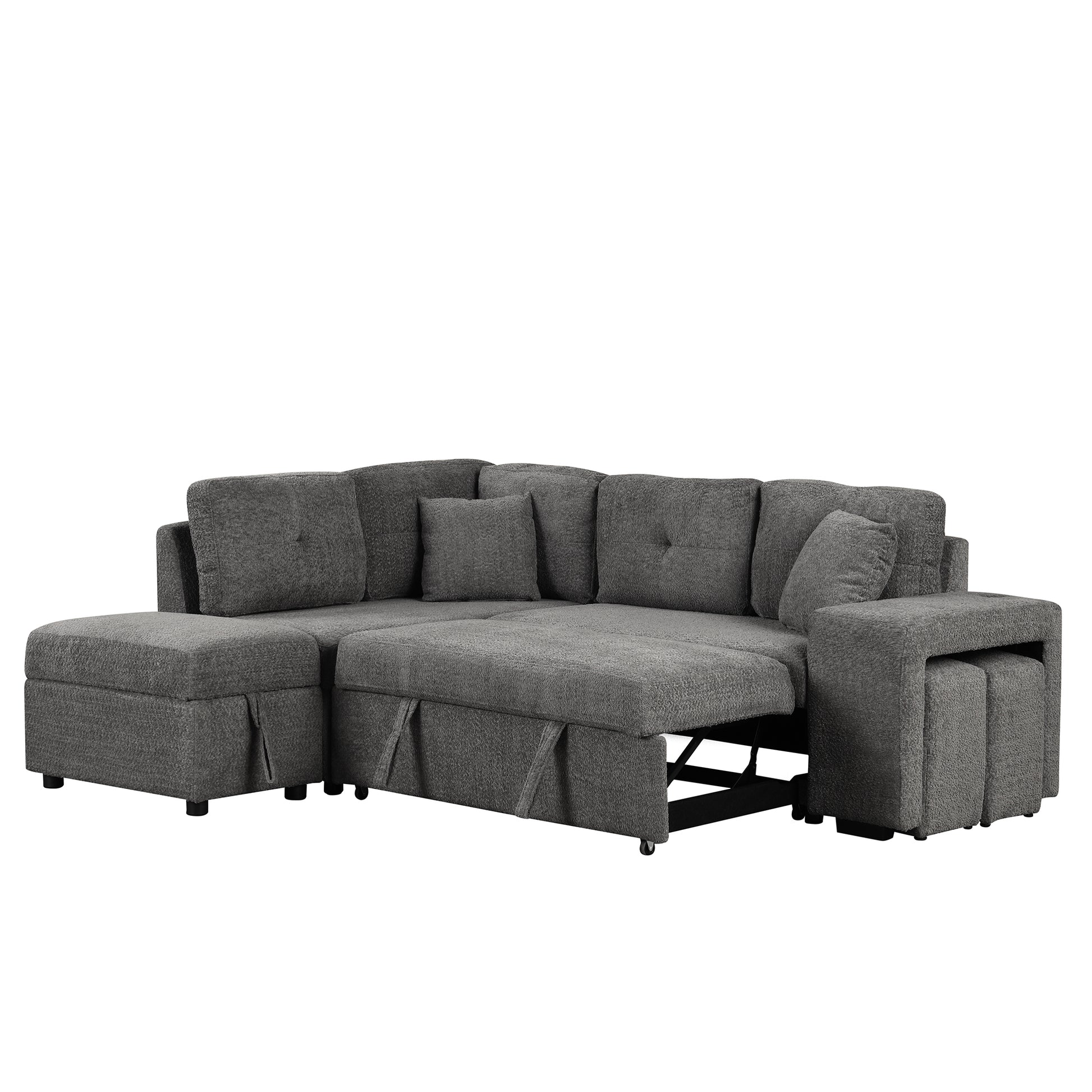 87.7" Convertible Sleeper, Sectional Pull Out Sofa Bed dark gray-chenille