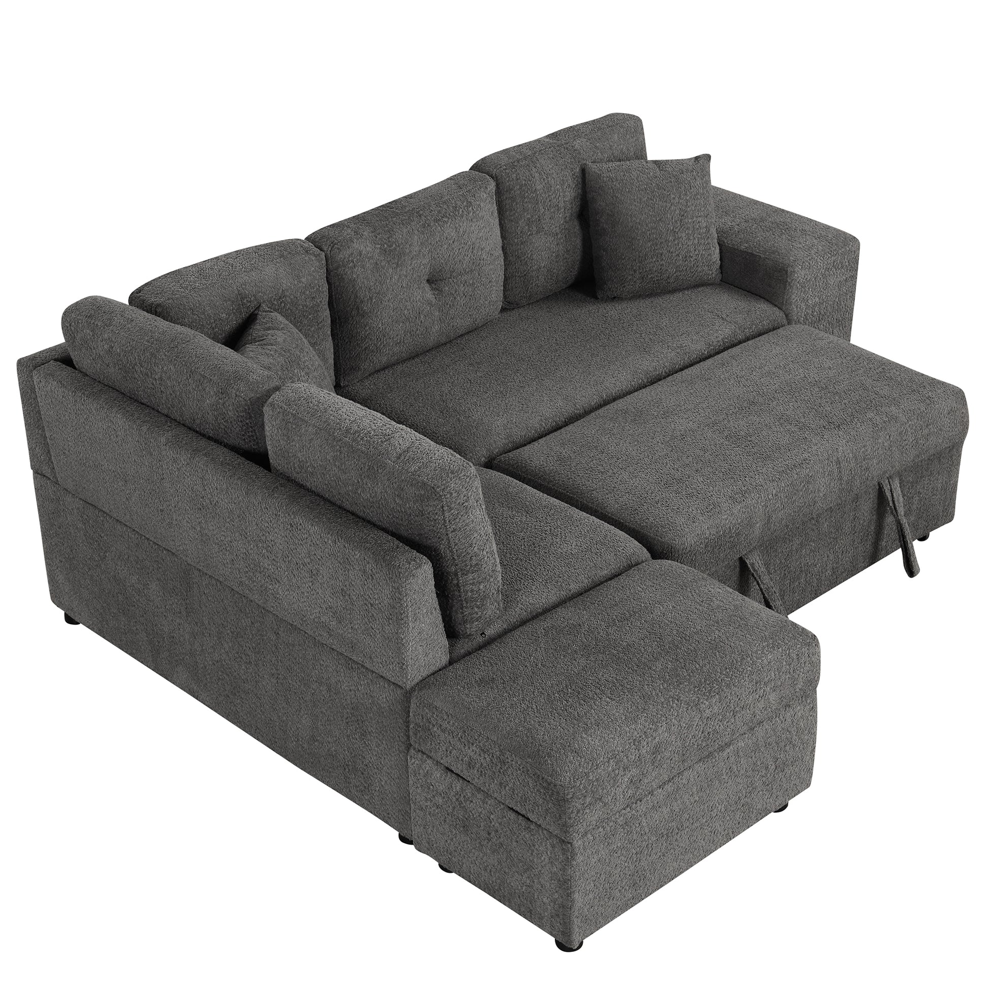 87.7" Convertible Sleeper, Sectional Pull Out Sofa Bed dark gray-chenille