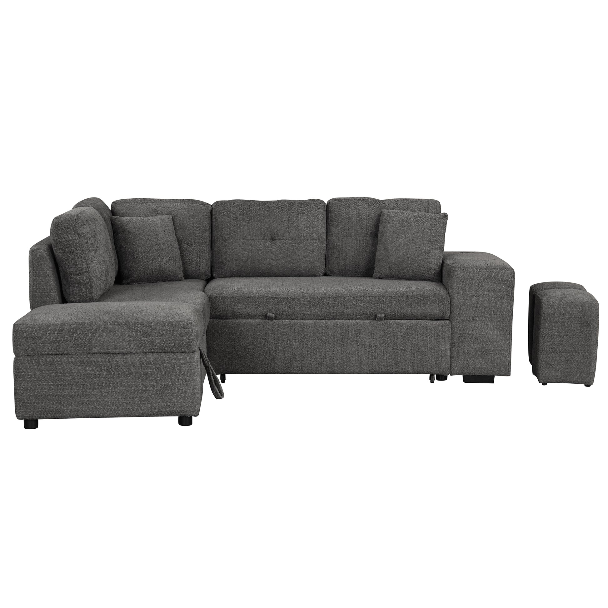 87.7" Convertible Sleeper, Sectional Pull Out Sofa Bed dark gray-chenille