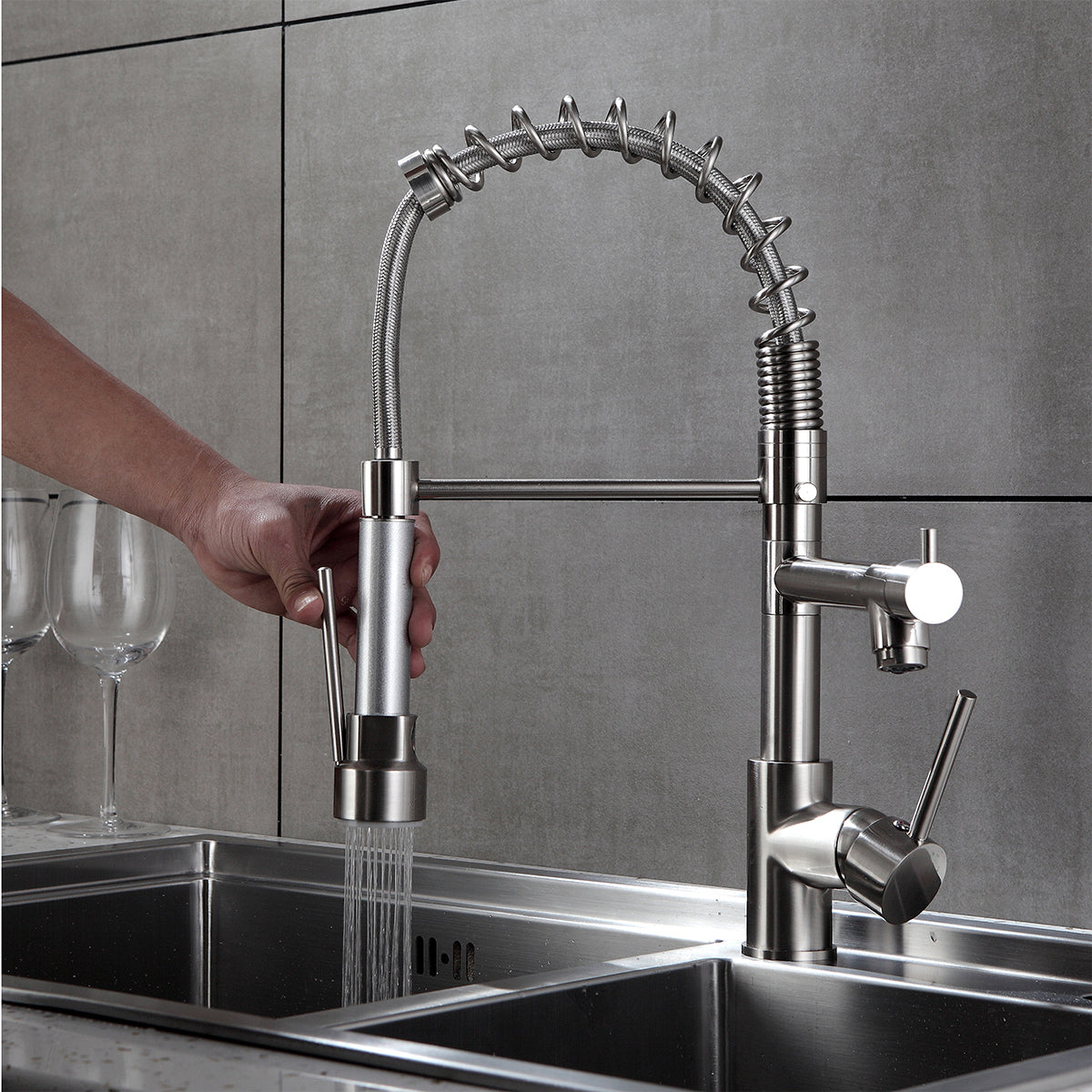 Kitchen Faucet with Pull Down Sprayer Brushed Nickel brushed nickel-kitchen-contemporary-ceramic-brass