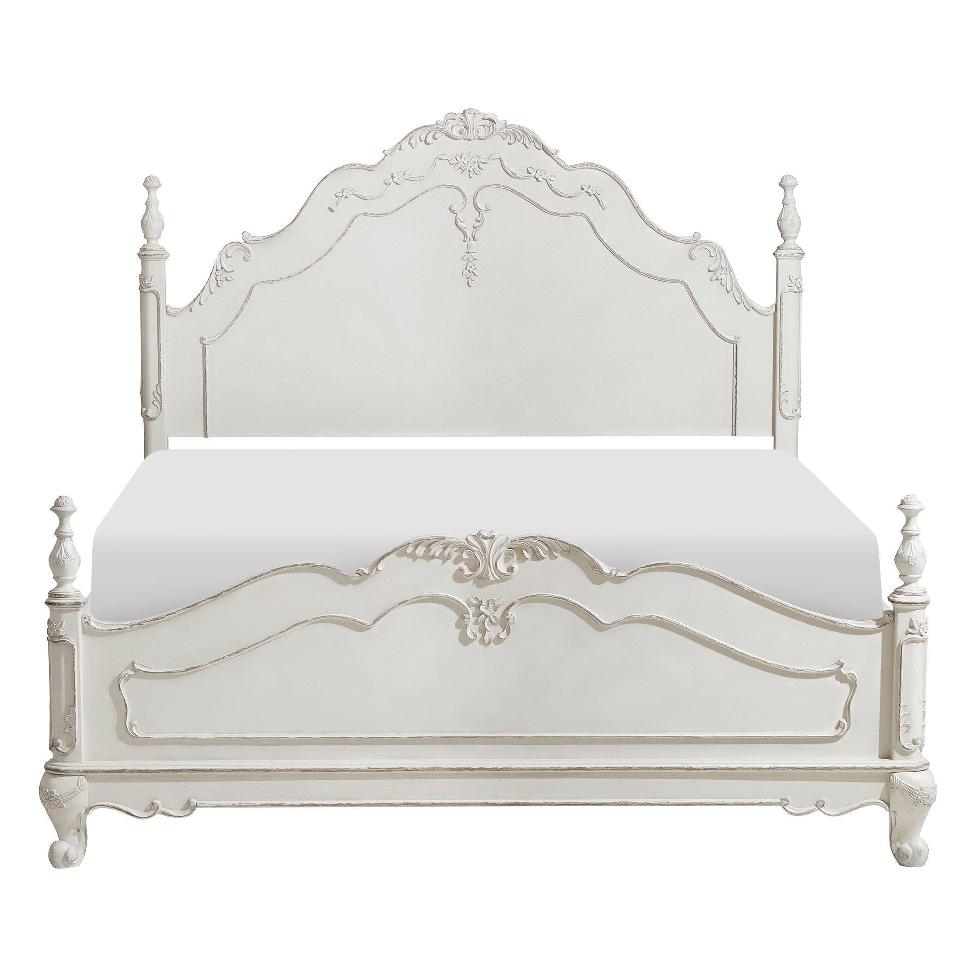 Victorian Style Antique White Full Bed 1pc Traditional box spring required-full-antique