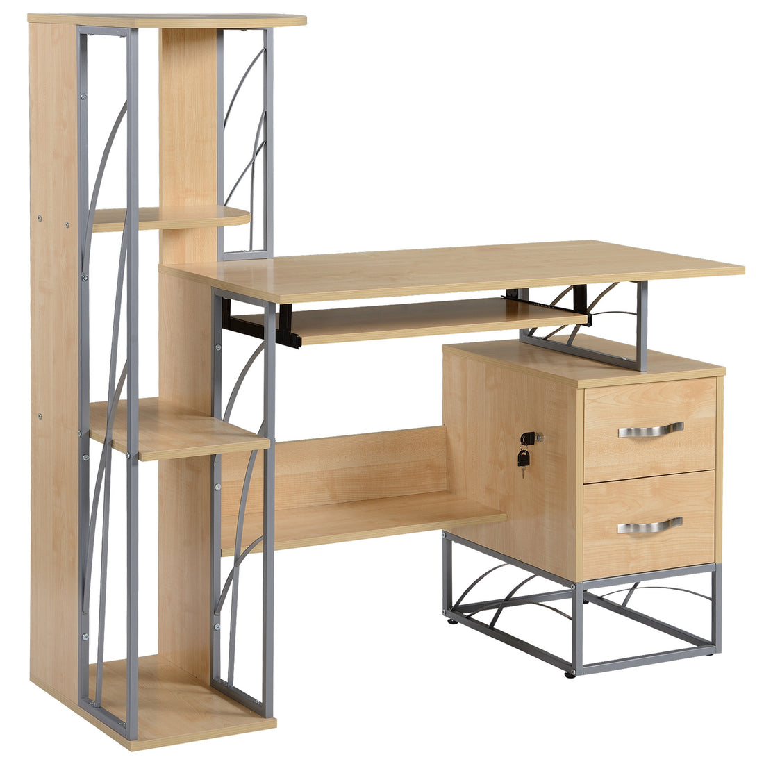 Homcom Modern Computer Desk with 4 Tier Bookshelf