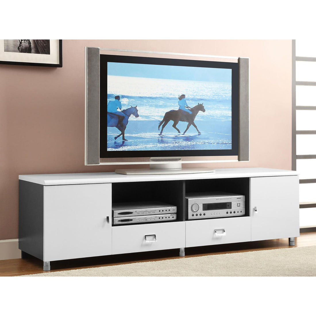 Glossy White and Grey 2 Drawer Tv Console