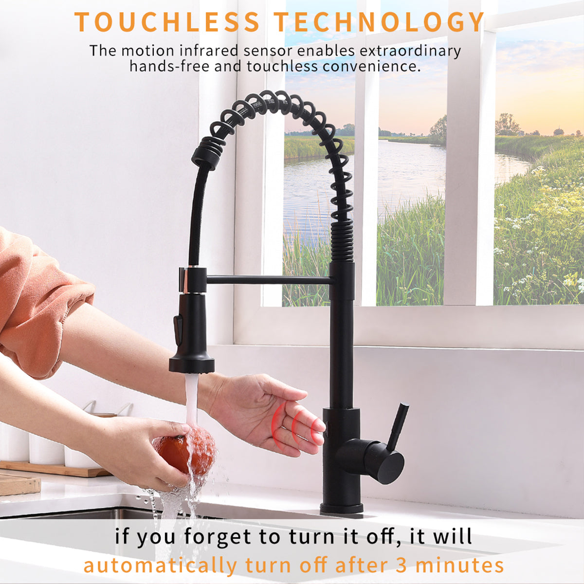 Touchless Kitchen Faucet,Hands Free Automatic Smart black-kitchen-contemporary-ceramic-brass