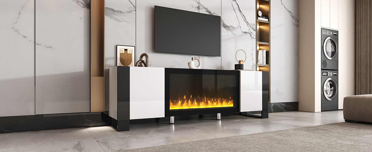 ON TREND Modern TV Stand with 34.2" Non heating white-primary living space-70-79 inches-70-79