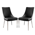 Set of 2 Leatherette Dining Chairs in Sliver and Black solid-black-dining room-side chair-faux leather