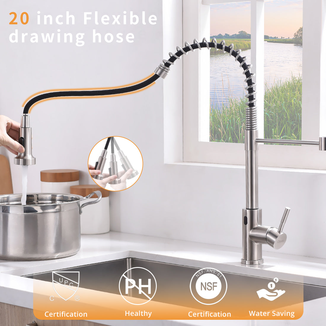 Touchless Kitchen Faucet,Hands Free Automatic Smart brushed nickel-kitchen-contemporary-ceramic-brass