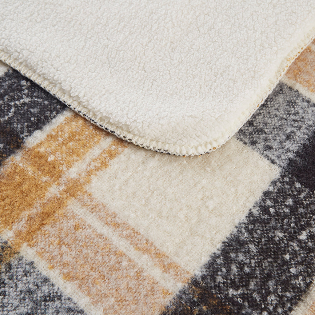 Faux Mohair to Sherpa Throw tan-polyester