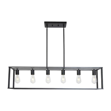 6 Light Rectangle Chandelier Contemporary Farmhouse black-metal