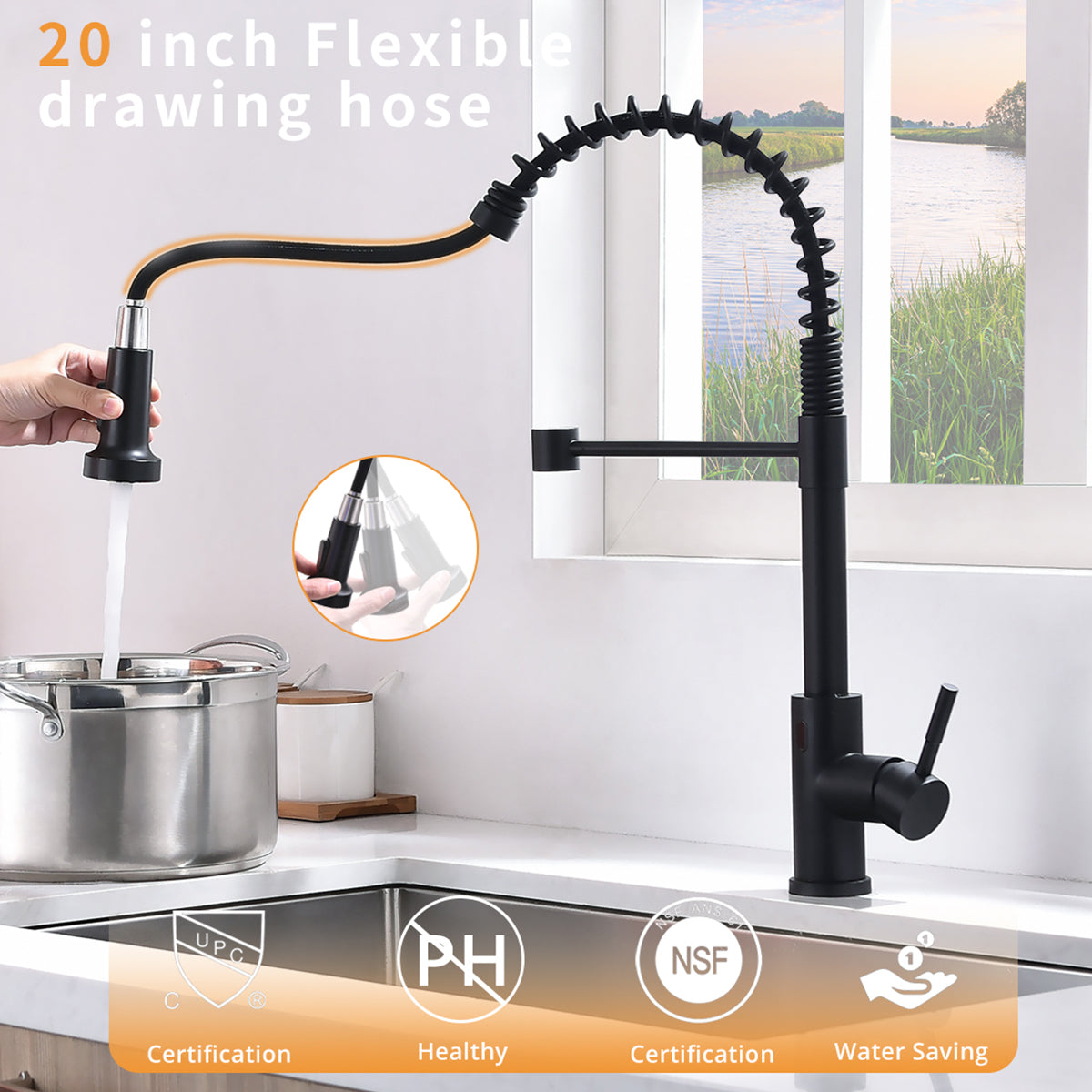 Touchless Kitchen Faucet,Hands Free Automatic Smart black-kitchen-contemporary-ceramic-brass