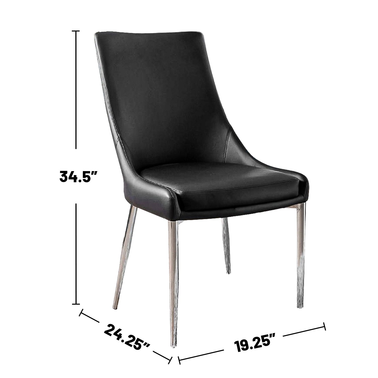 Set of 2 Leatherette Dining Chairs in Sliver and Black solid-black-dining room-side chair-faux leather