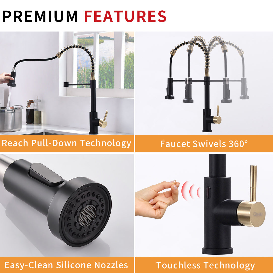 Touchless Kitchen Faucet,Hands Free Automatic Smart black+gold-kitchen-contemporary-ceramic-brass