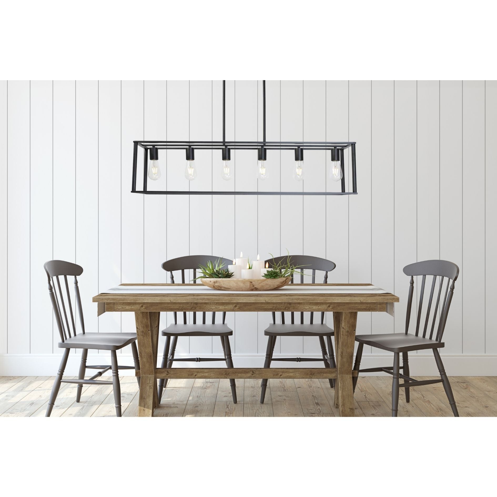 6 Light Rectangle Chandelier Contemporary Farmhouse black-metal