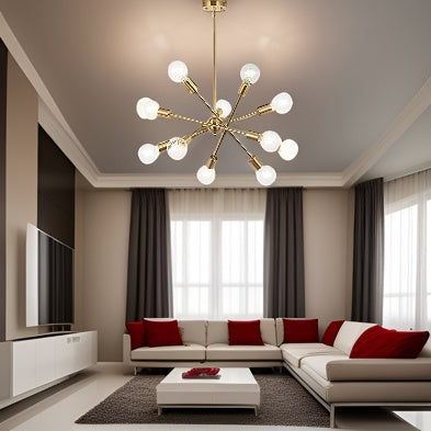 Modern Sputnik Chandelier Lighting 10 Lights with brushed gold-metal