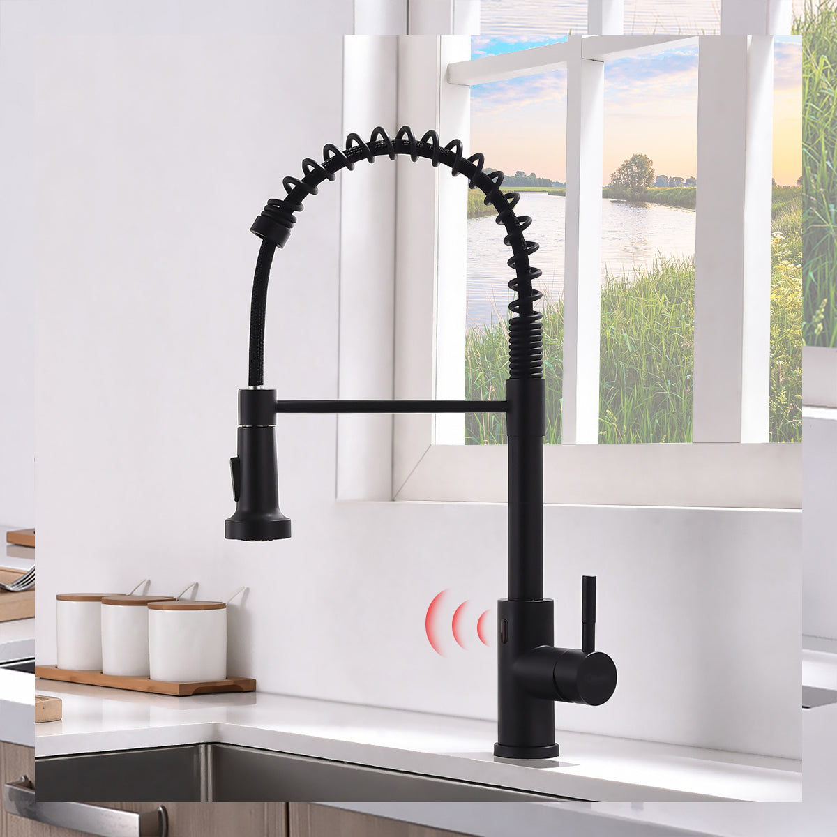 Touchless Kitchen Faucet,Hands Free Automatic Smart black-kitchen-contemporary-ceramic-brass