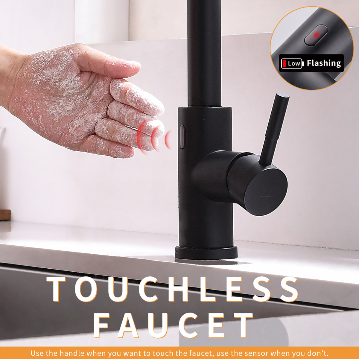 Touchless Kitchen Faucet,Hands Free Automatic Smart black-kitchen-contemporary-ceramic-brass