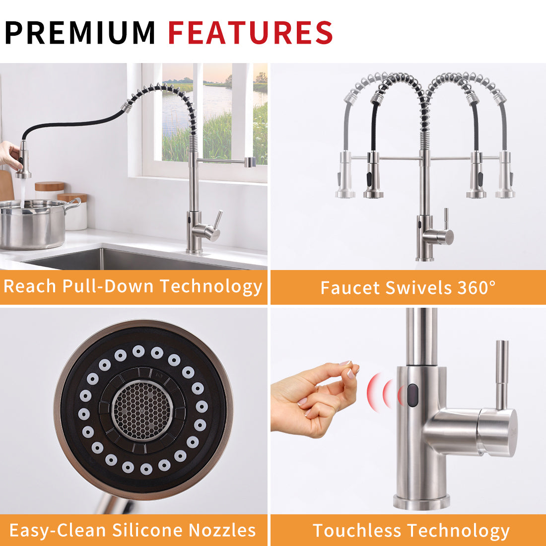 Touchless Kitchen Faucet,Hands Free Automatic Smart brushed nickel-kitchen-contemporary-ceramic-brass