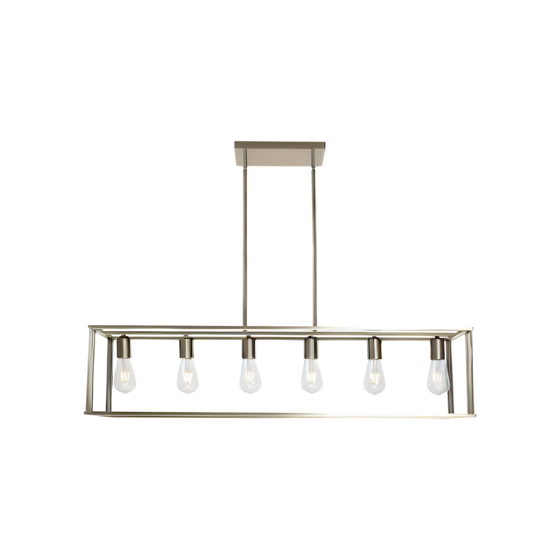 6 Light Rectangle Chandelier Contemporary Farmhouse brushed nickel-metal