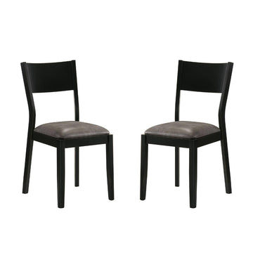 Set of 2 Padded Leatherette Dining Chairs in Black and solid-black-dining room-dining chairs-faux