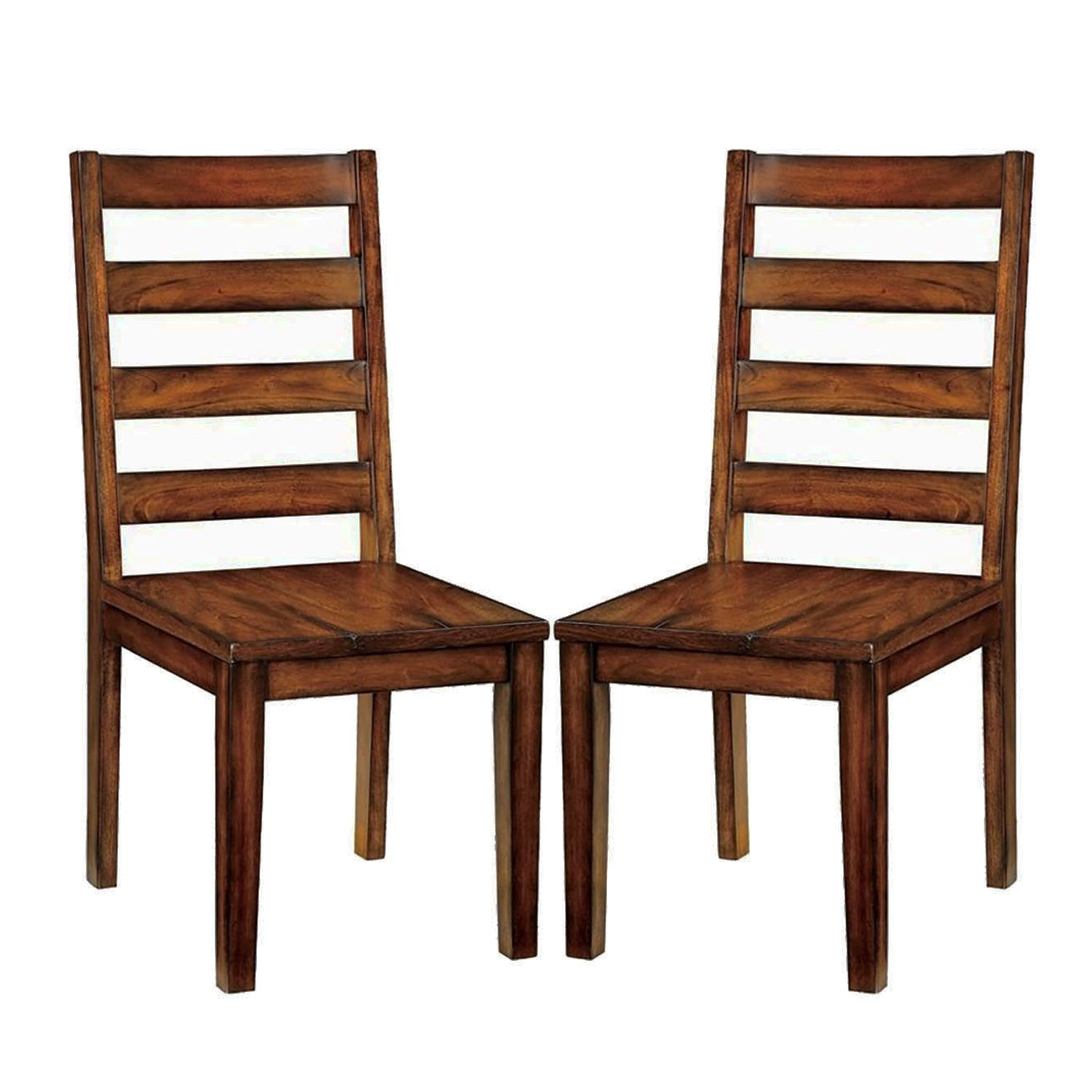 Set of 2 Wooden Dining Chairs in Tobacco Oak Finish oak-dining room-dining chairs-ladder back-wood