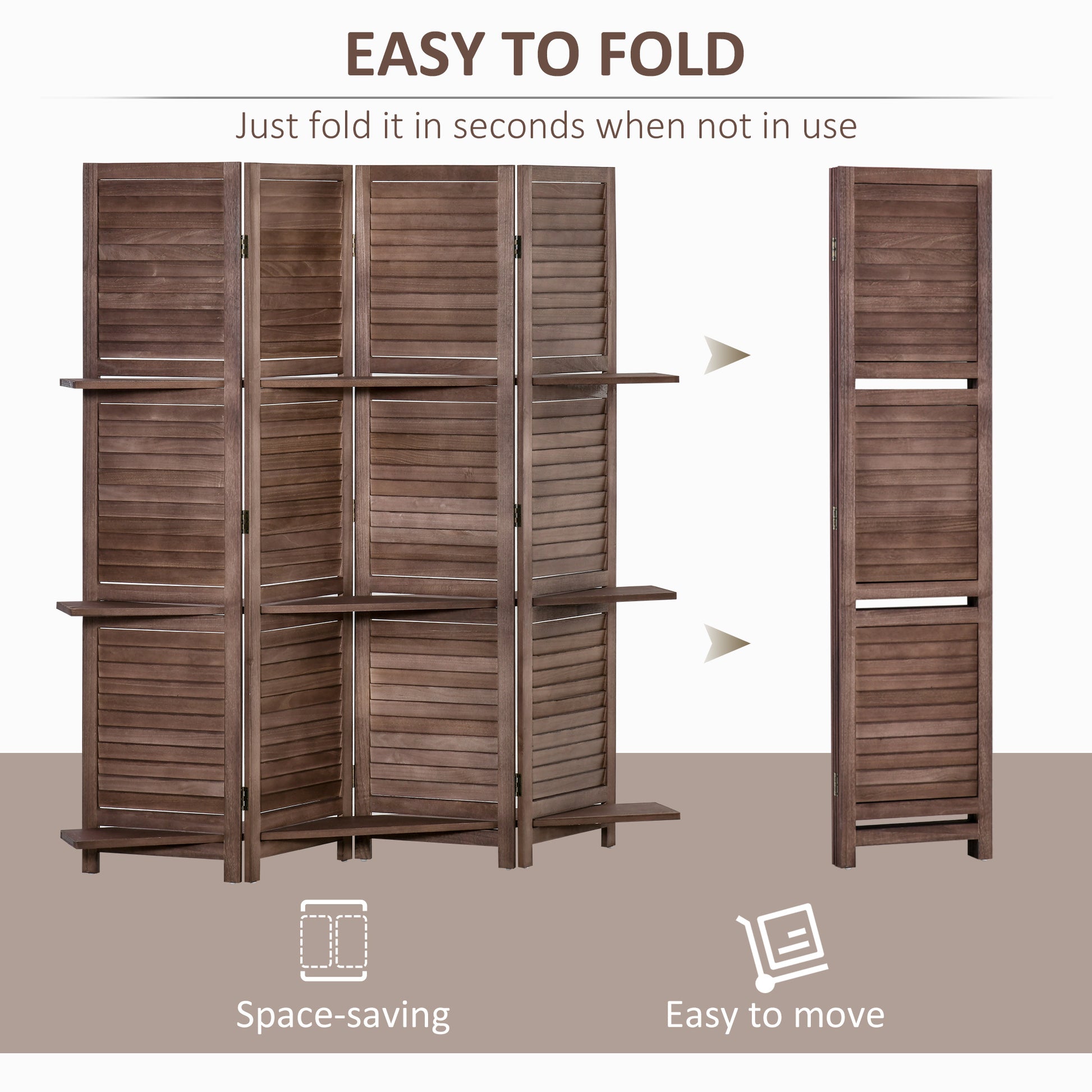 HOMCOM 4 Panel Folding Room Divider, 5.6 Ft natural-wood