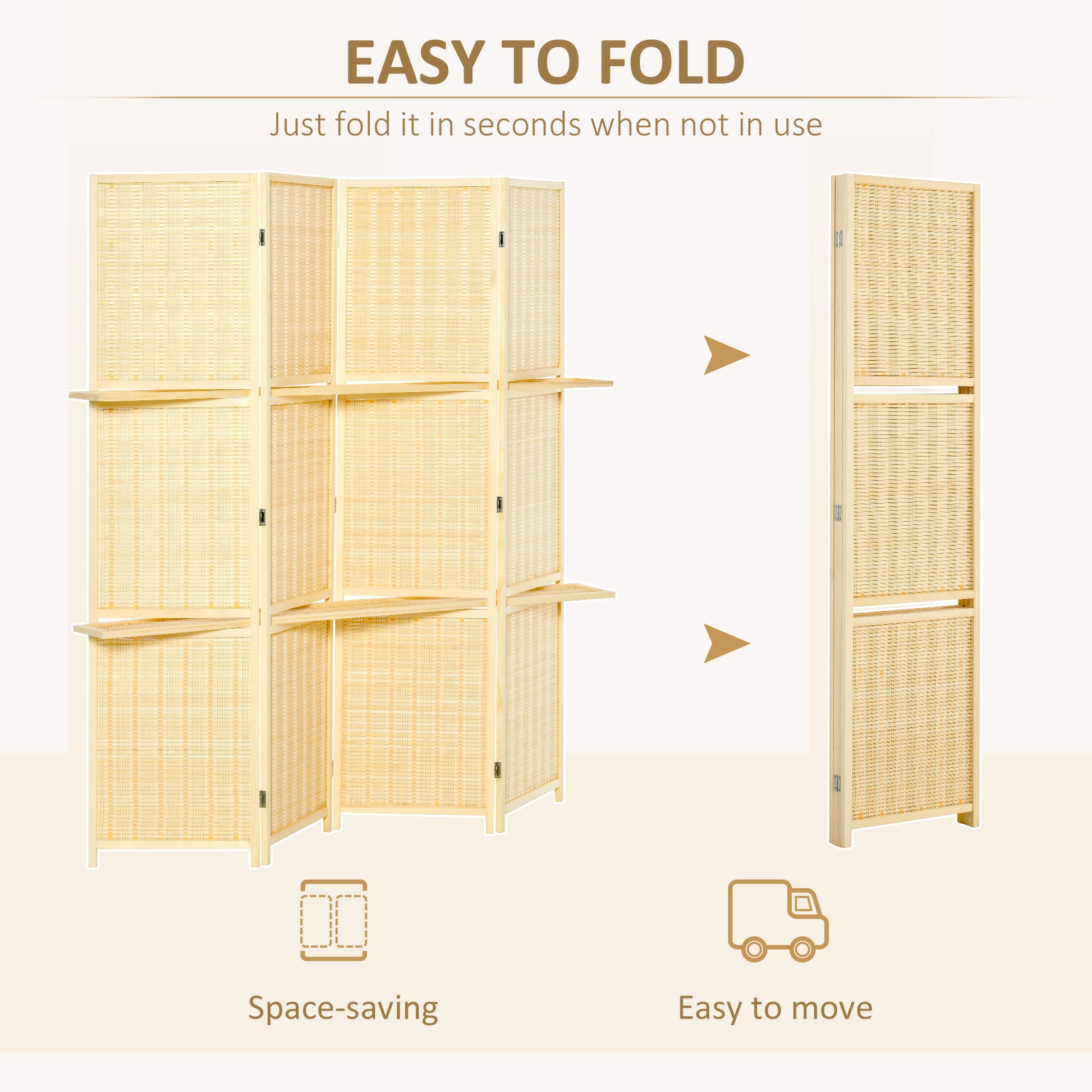 HOMCOM 4 Panel Folding Room Divider, 6 Ft Freestanding natural-bamboo