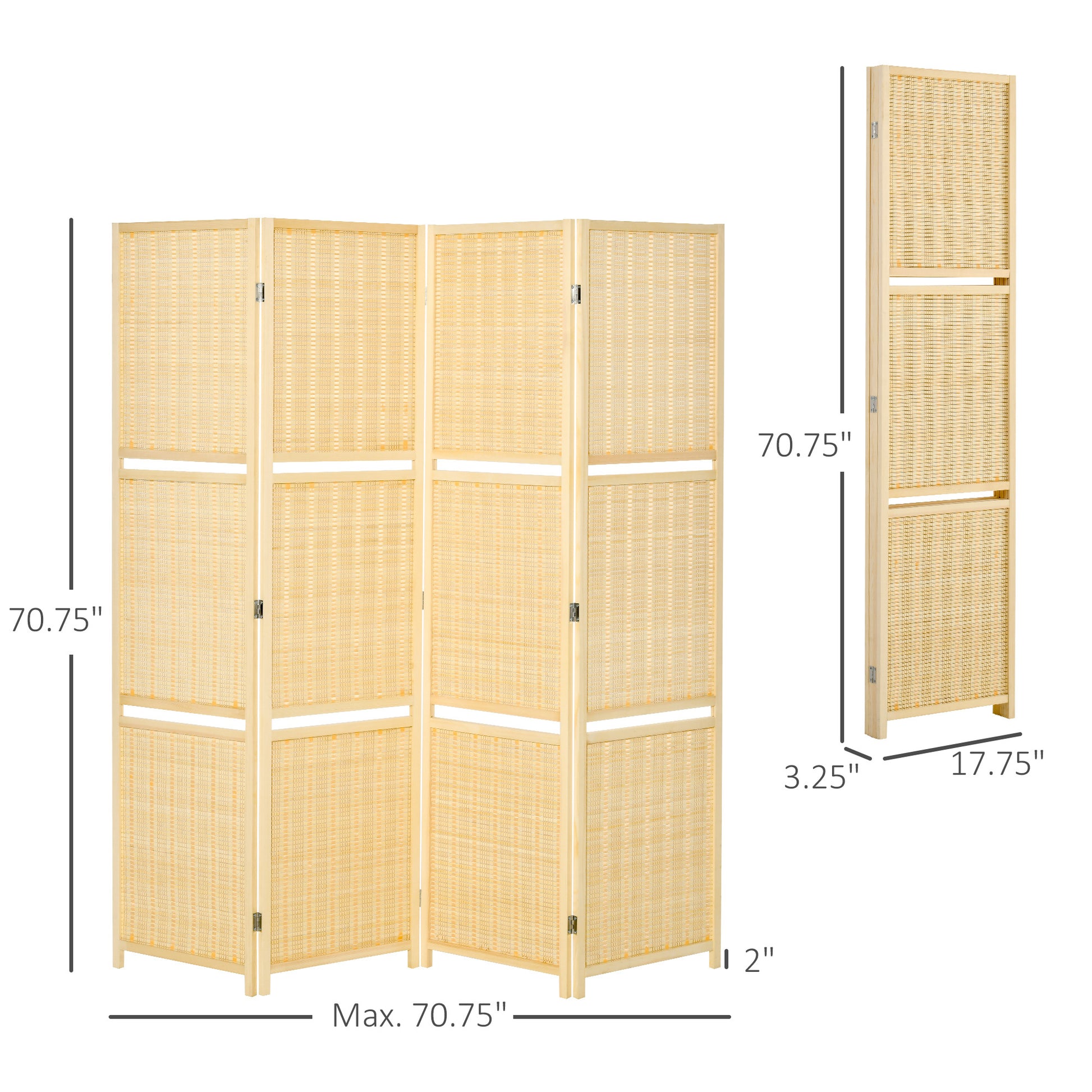 HOMCOM 4 Panel Folding Room Divider, 6 Ft Freestanding natural-bamboo