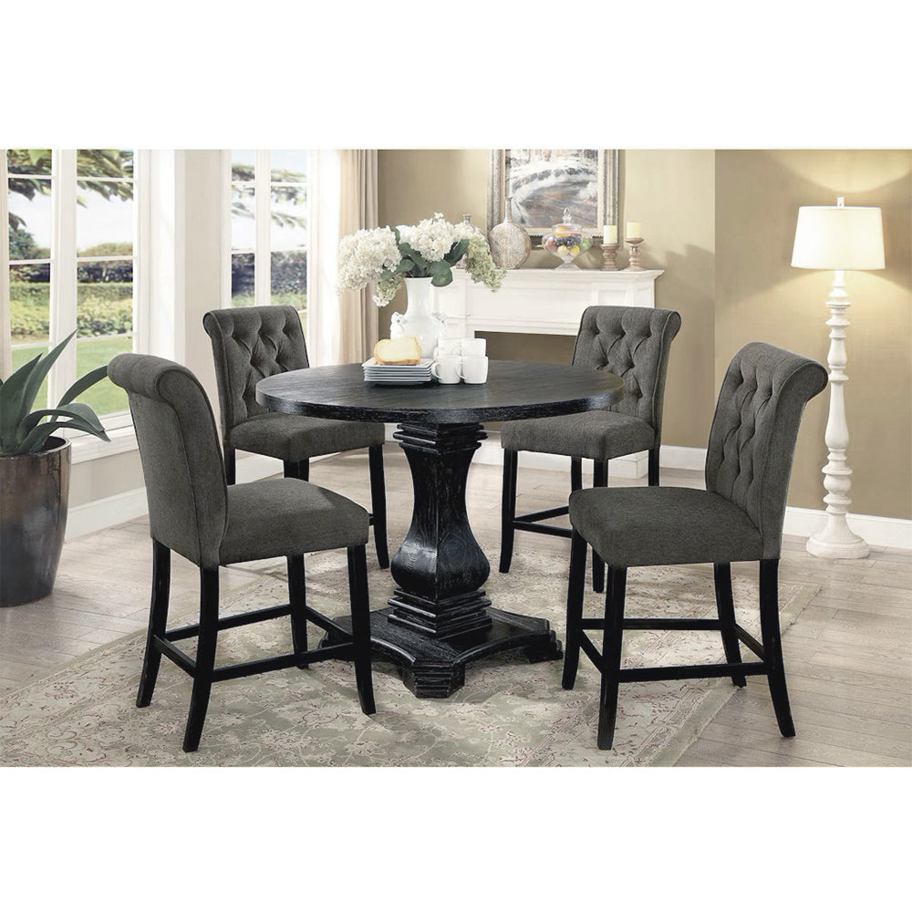 Set of 2 Fabric Upholstered Dining Chairs in Antique solid-antique black-dining room-wood+fabric