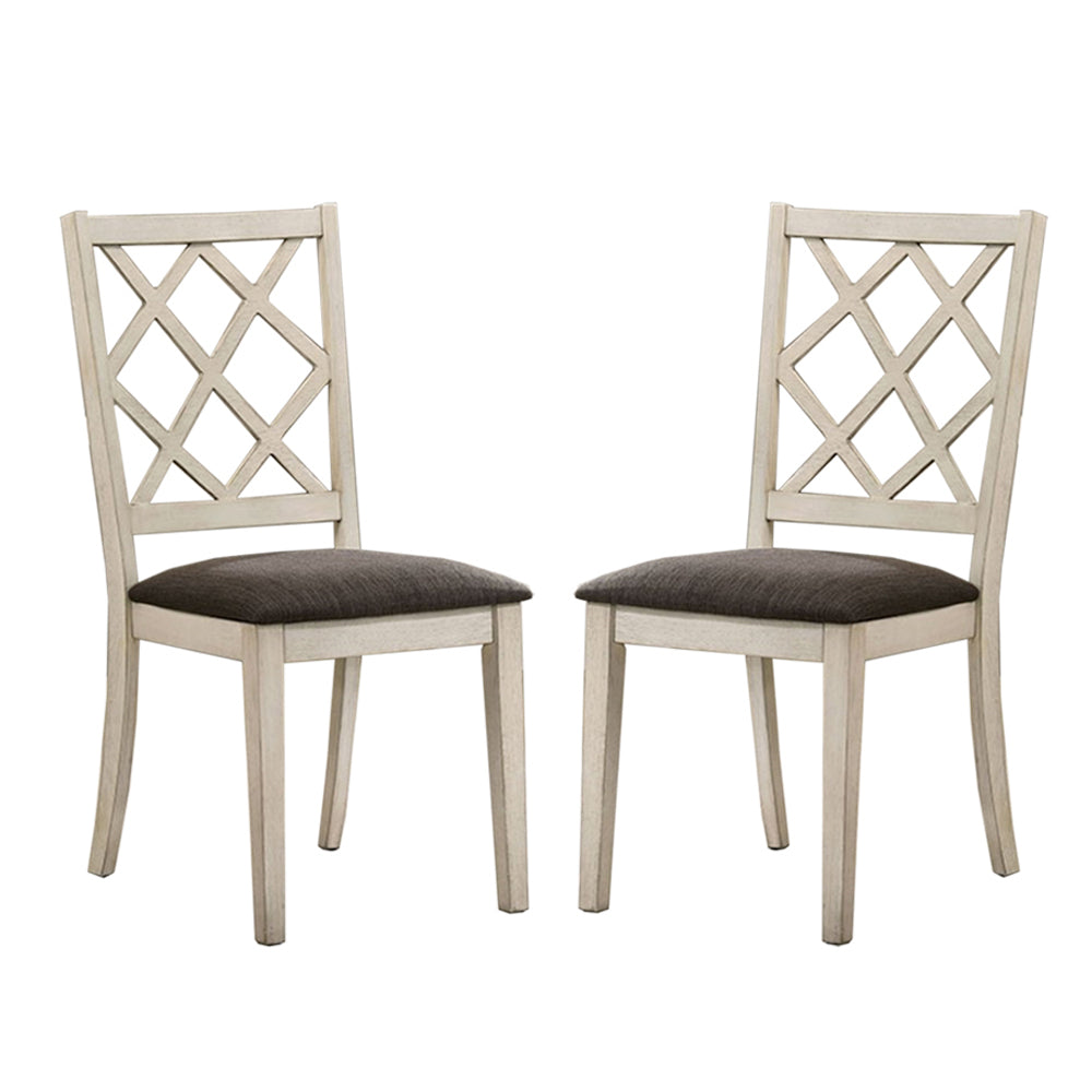 Set of 2 Fabric Upholstered Side Chairs in Antique solid-antique white-dining room-dining